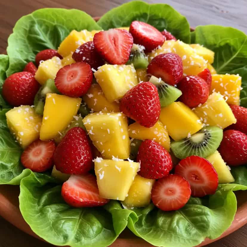 Foto deliciosa de Salada de Frutas com Creme de Manga pronta para servir - Snacks Naturais
