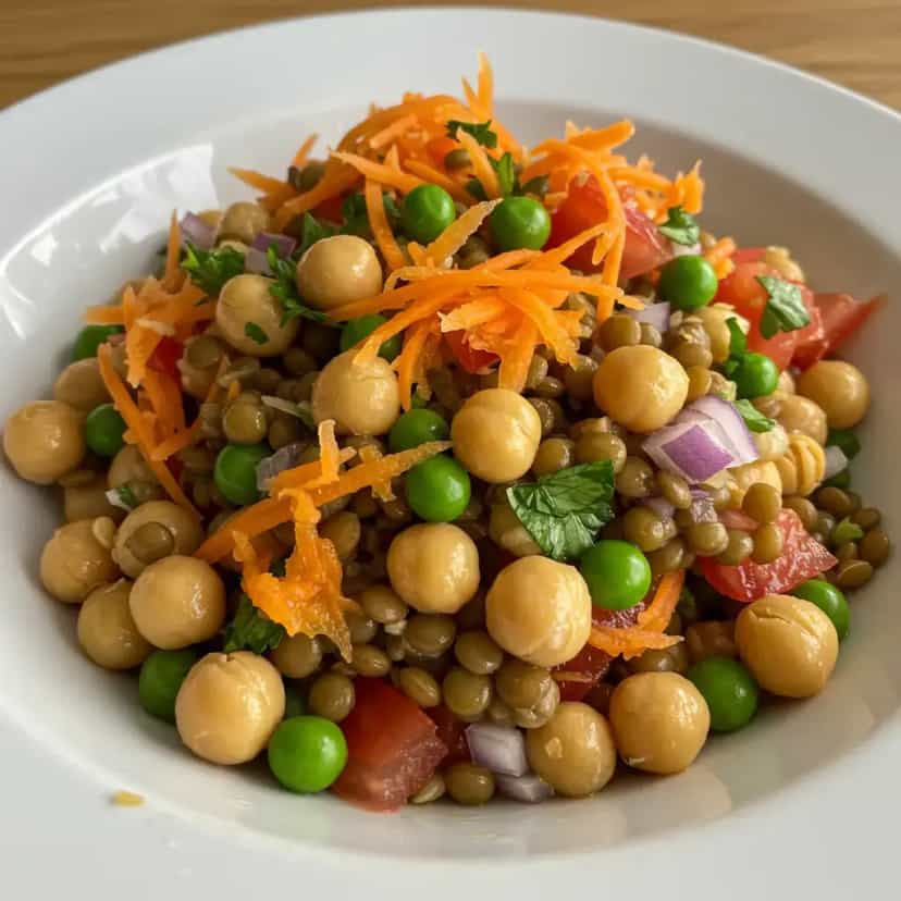 Foto deliciosa de Salada de Grãos com Lentilha e Cenoura pronta para servir - Saladas