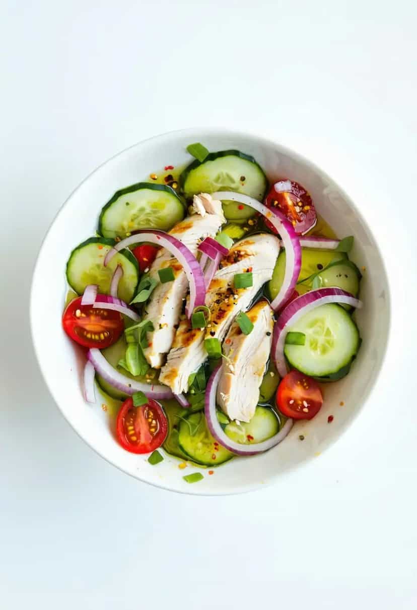 Foto deliciosa de Salada de Pepino com Frango pronta para servir - Saladas
