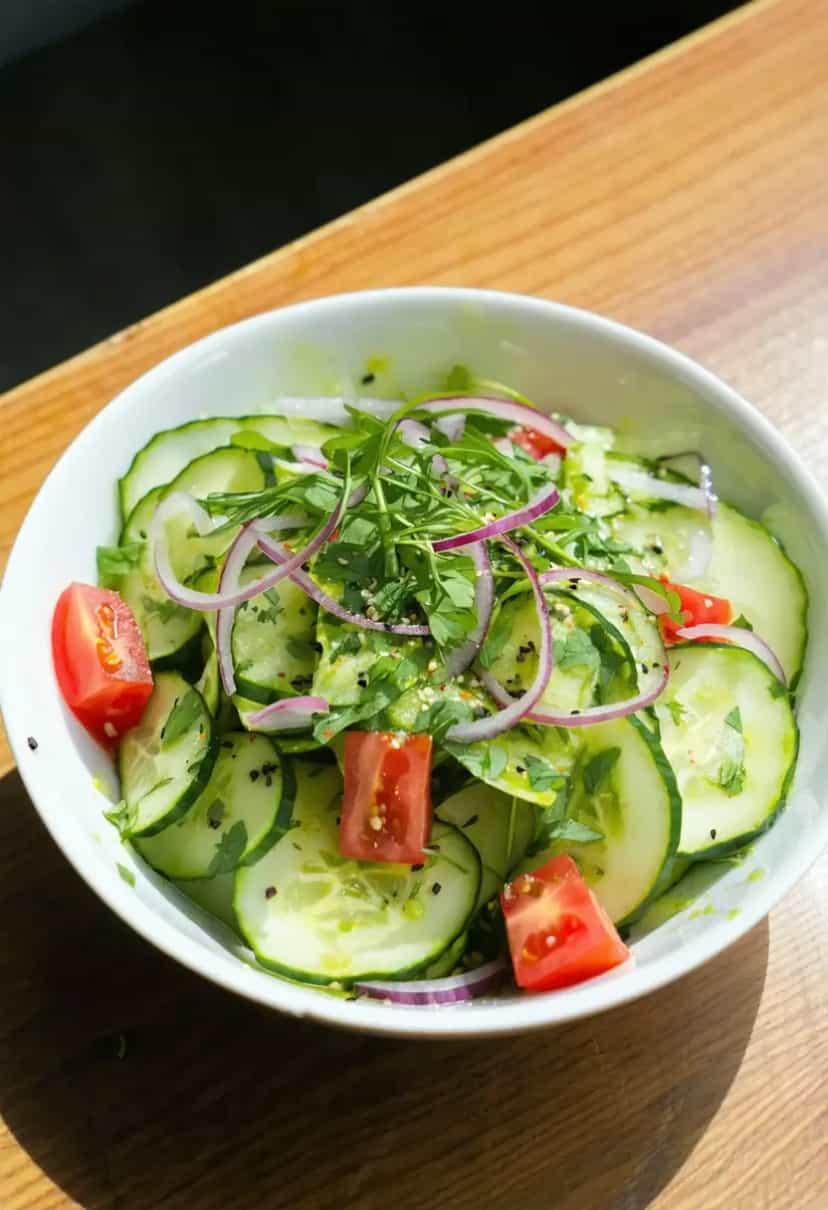 Foto deliciosa de Salada de Pepino Japonês com Tomate pronta para servir - Saladas