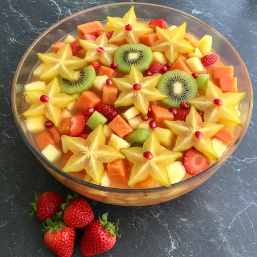 Foto deliciosa de Salada Tropical de Frutas pronta para servir - Snacks Naturais