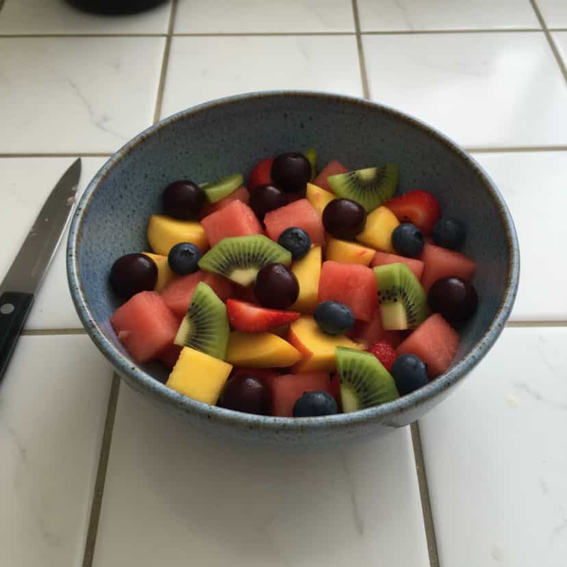 Foto deliciosa de Salada Tropical Refrescante pronta para servir - Snacks Naturais