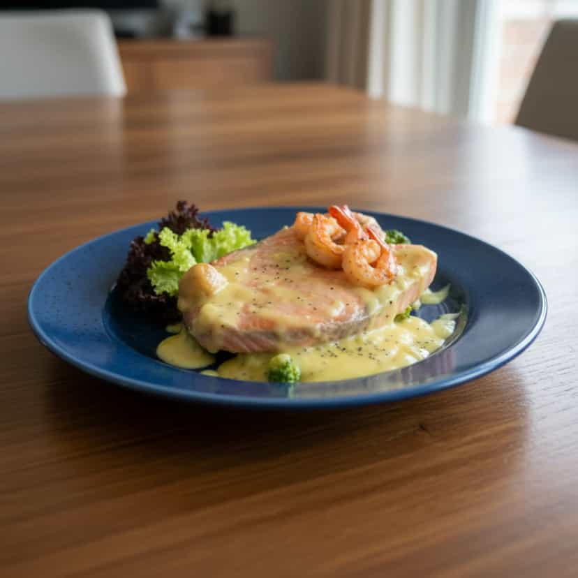 Foto deliciosa de Salmão ao Leite de Coco com Brócolis pronta para servir - Peixes & Frutos do Mar
