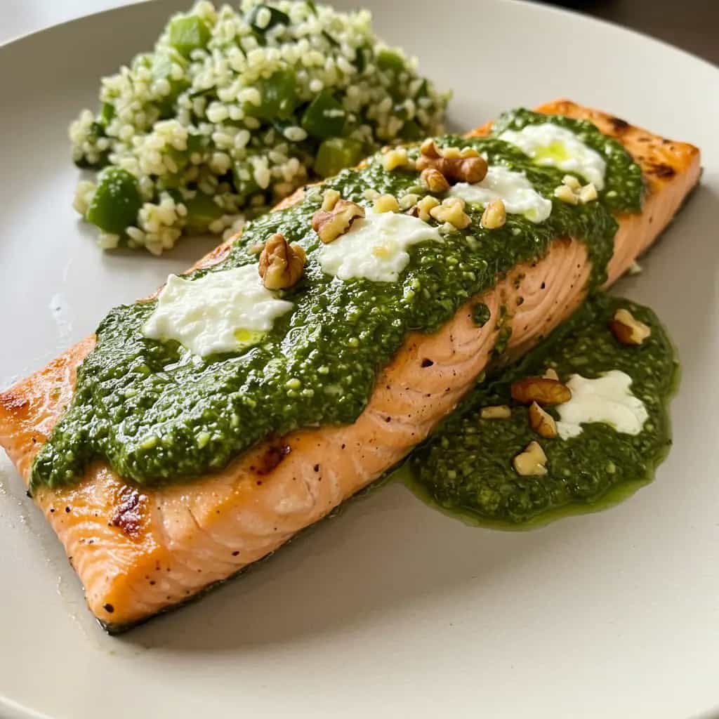 Salmão ao Pesto de Manjericão