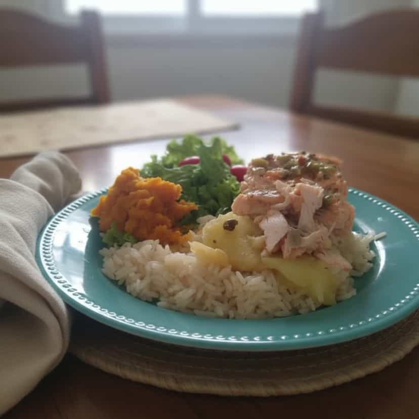 Foto deliciosa de Salmão assado com batatas ao forno pronta para servir - Peixes & Frutos do Mar