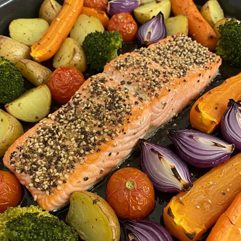 Foto deliciosa de Salmão assado com legumes pronta para servir - Peixes & Frutos do Mar