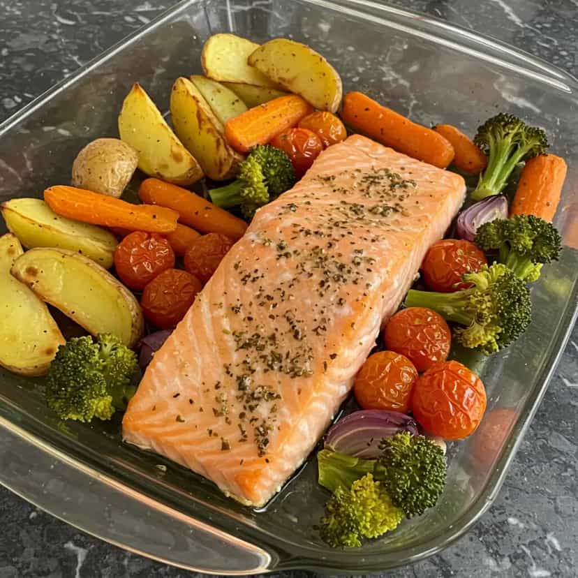 Foto deliciosa de Salmão assado com legumes pronta para servir - Peixes & Frutos do Mar