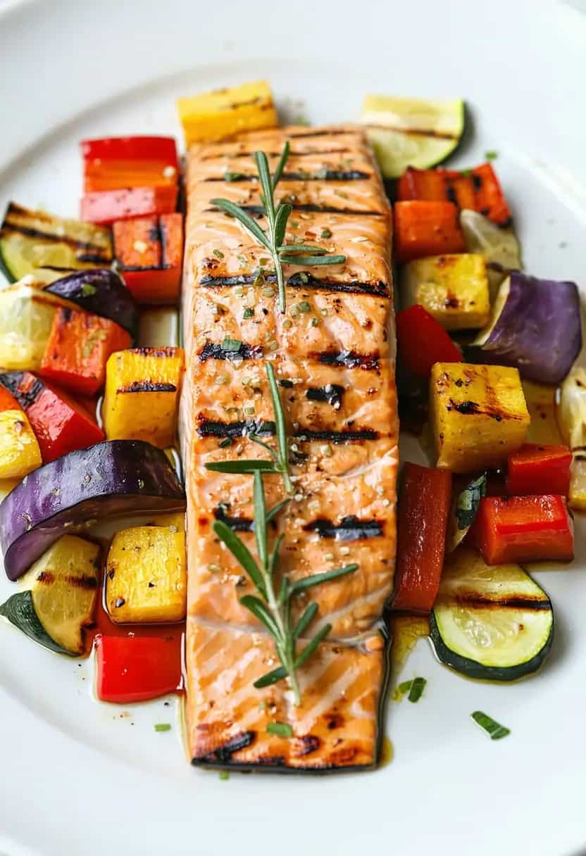 Salmão Grelhado com Legumes Assados