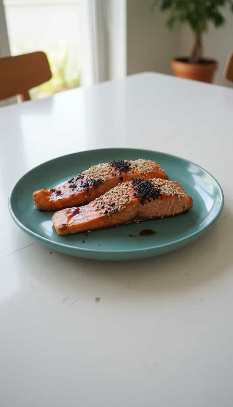 Foto deliciosa de Salmão Teriyaki com Gergelim pronta para servir - Peixes & Frutos do Mar