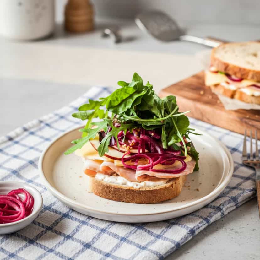 Foto deliciosa de Sanduíche Aberto Caprese pronta para servir - Pastas & Patês