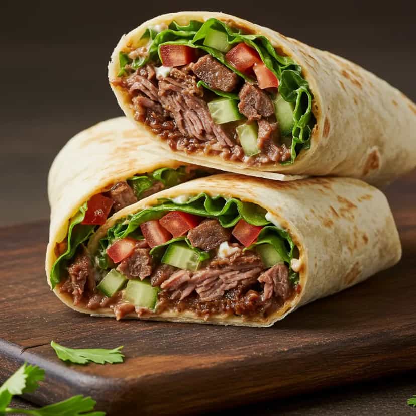 Foto deliciosa de Sanduíche de Patinho no Pão Sírio pronta para servir - Lanches de Padaria