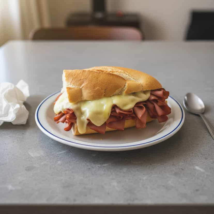 Foto deliciosa de Sanduíche de Queijo Prato e Mortadela pronta para servir - Lanches de Padaria