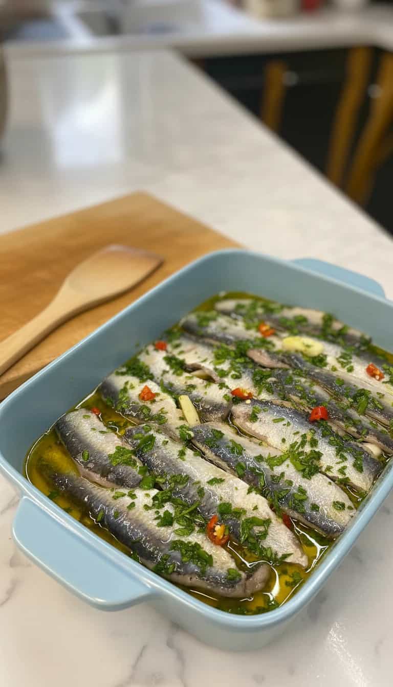Foto deliciosa de Sardinhas Marinadas em Vinho Branco pronta para servir - Peixes & Frutos do Mar