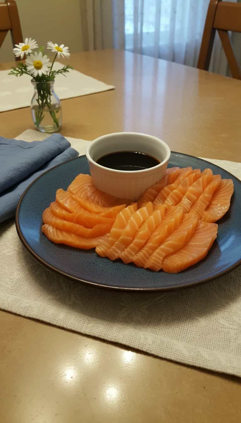 Foto deliciosa de Sashimi de Atum, Linguado e Lula pronta para servir - Peixes & Frutos do Mar