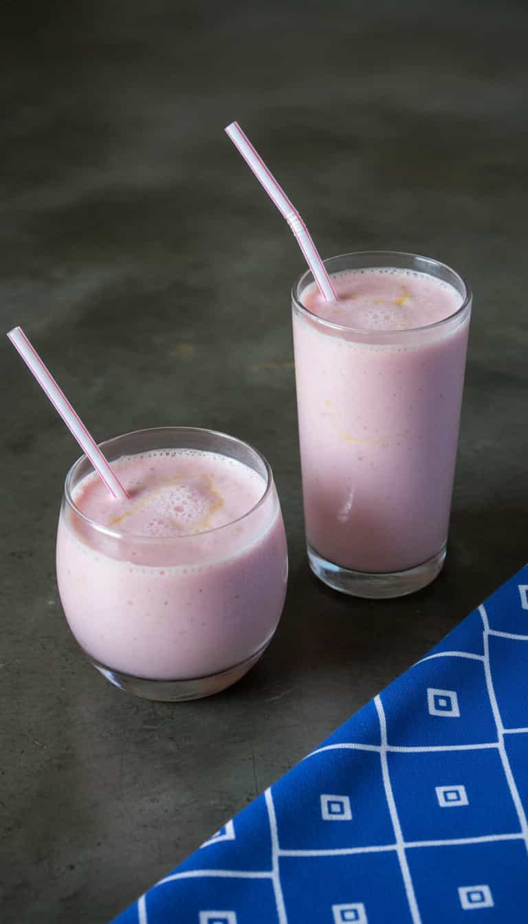 Foto deliciosa de Smoothie Cremoso de Coco com Morangos pronta para servir - Sucos & Smoothies