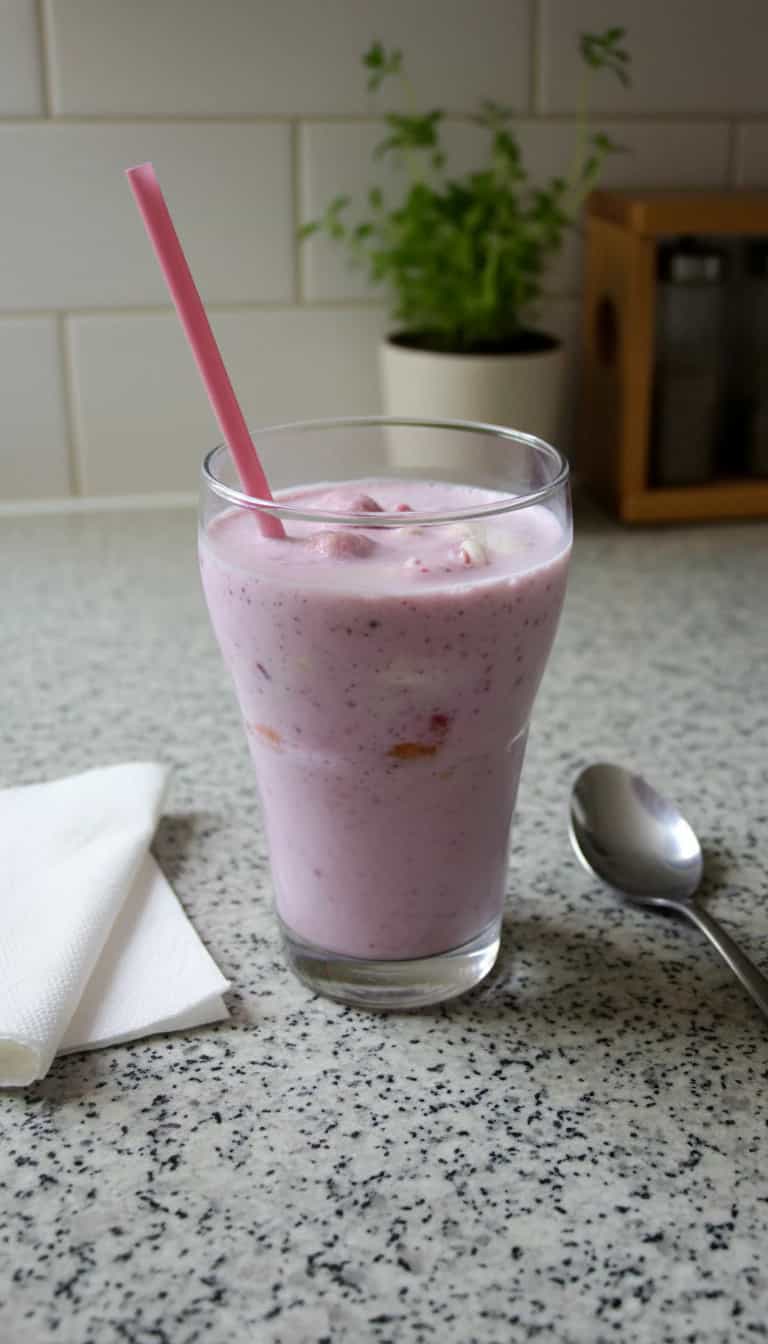 Foto deliciosa de Smoothie Cremoso de Frutas Vermelhas pronta para servir - Snacks Naturais