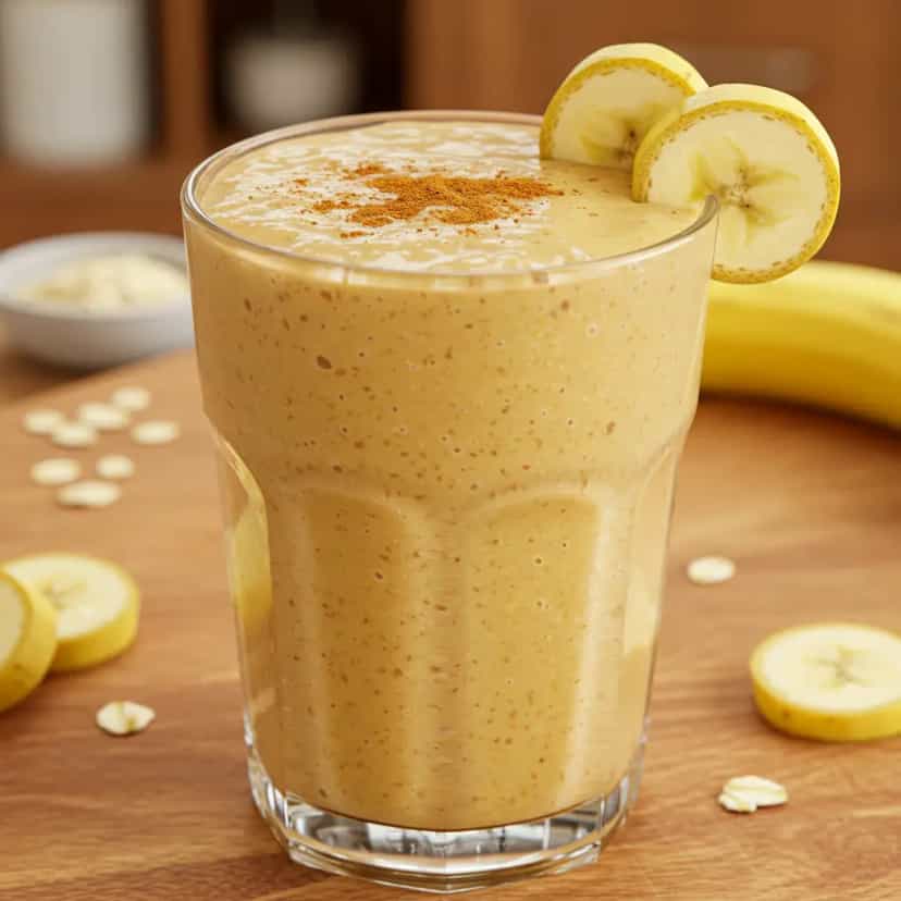 Foto deliciosa de Smoothie de Banana e Aveia pronta para servir - Receitas Fit