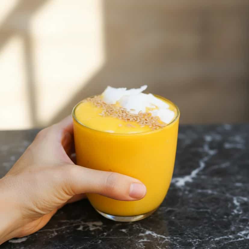 Foto deliciosa de Smoothie de Manga com Gengibre pronta para servir - Sucos & Smoothies