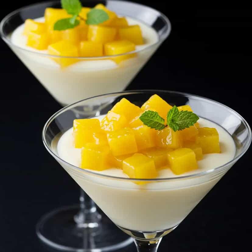 Foto deliciosa de Sobremesa de pêssego com gelatina pronta para servir - Doces Gelados & Sorvetes