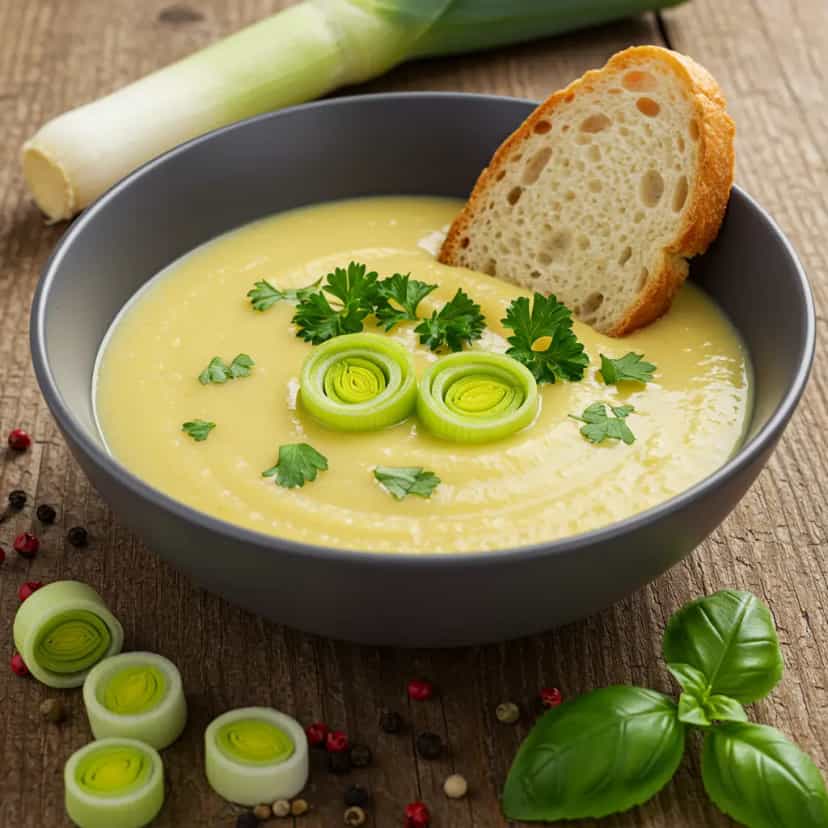 Foto deliciosa de Sopa cremosa de alho-poró pronta para servir - Sopas & Caldos