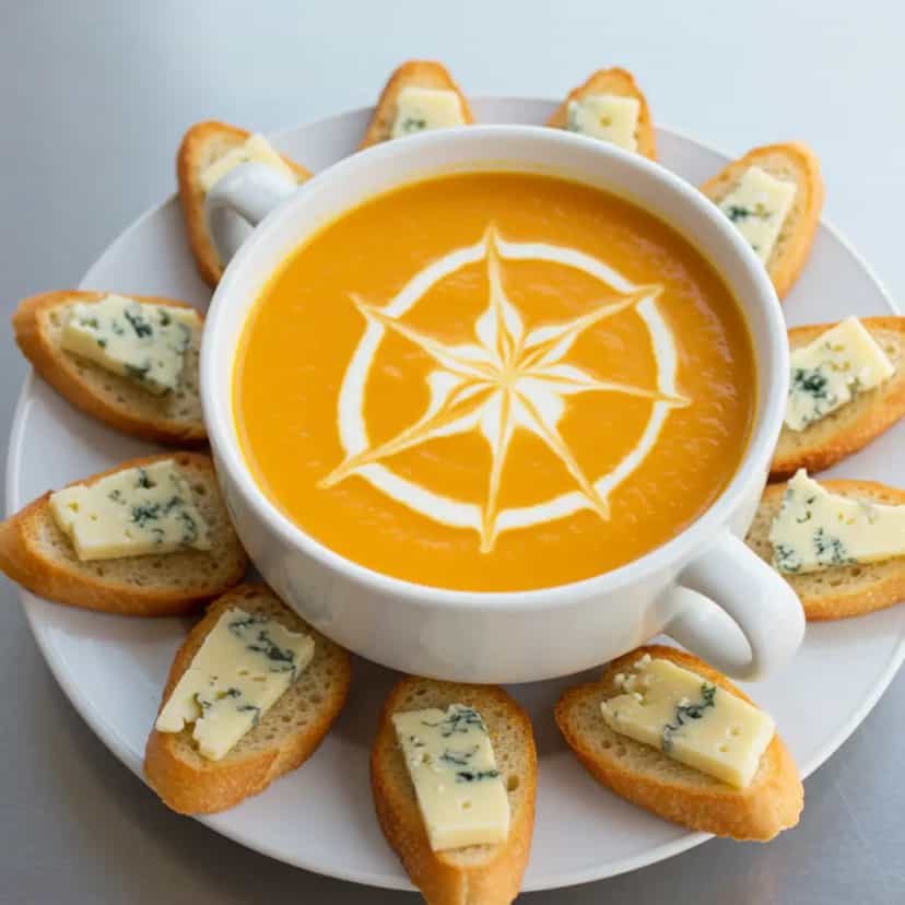 Foto deliciosa de Sopa de abóbora com gorgonzola pronta para servir - Sopas & Caldos