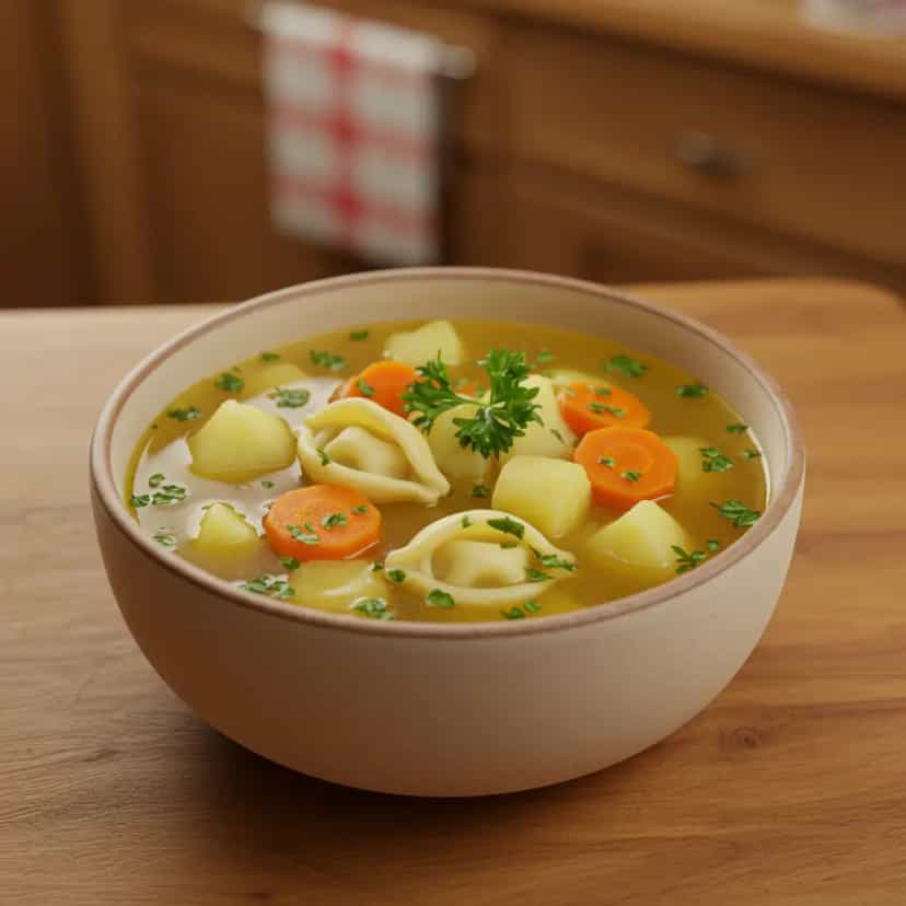 Foto deliciosa de Sopa de capeletti pronta para servir - Sopas & Caldos