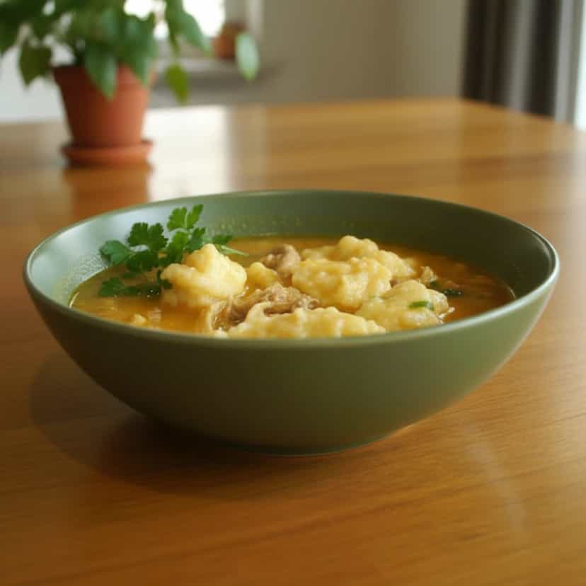 Foto deliciosa de Sopa de Nhoque de Frango pronta para servir - Sopas & Caldos