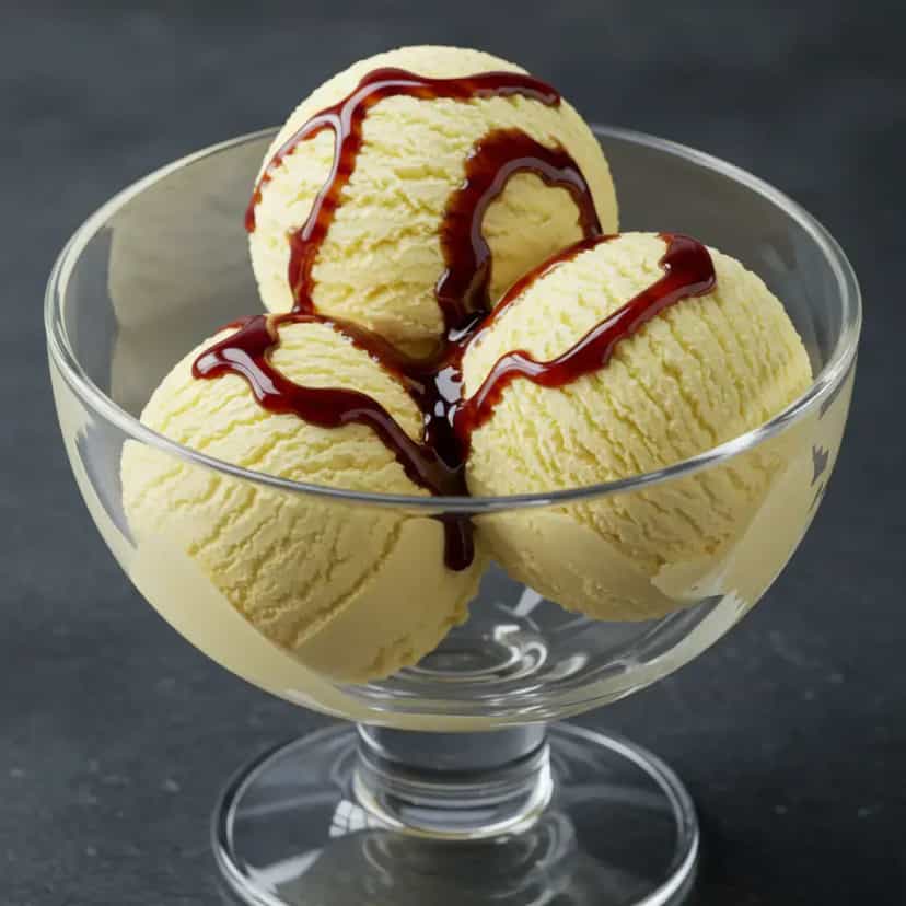 Foto deliciosa de Sorvete Artesanal de Baunilha pronta para servir - Doces Gelados & Sorvetes