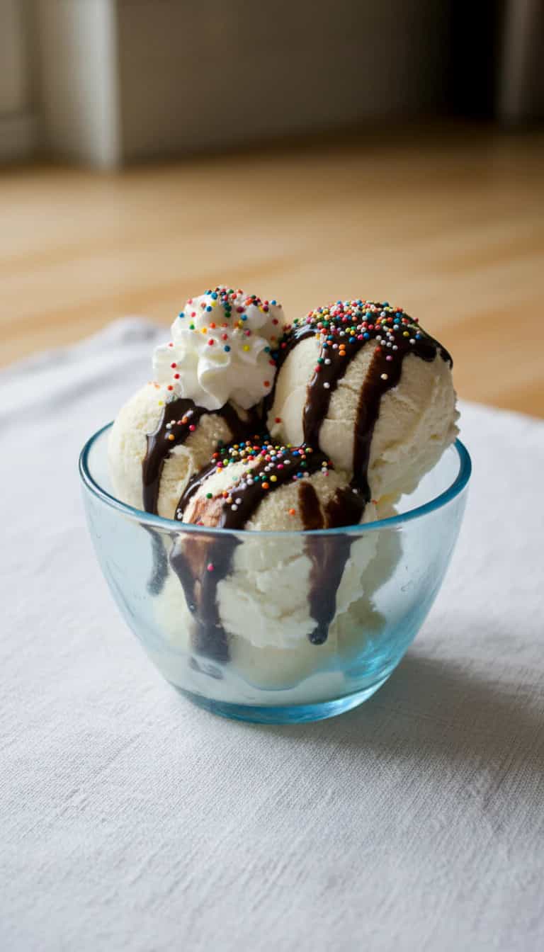 Foto deliciosa de Sorvete Cremoso de Baunilha pronta para servir - Doces Gelados & Sorvetes