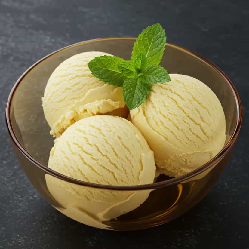 Foto deliciosa de Sorvete Cremoso de Baunilha pronta para servir - Doces Gelados & Sorvetes