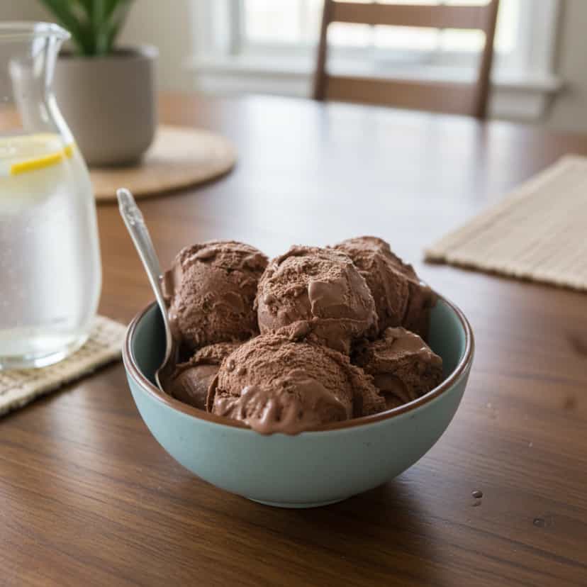 Foto deliciosa de Sorvete Cremoso de Chocolate pronta para servir - Doces Gelados & Sorvetes