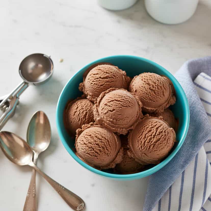 Foto deliciosa de Sorvete Cremoso de Chocolate pronta para servir - Doces Gelados & Sorvetes