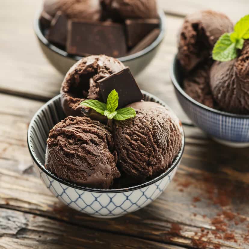 Foto deliciosa de Sorvete Cremoso de Chocolate pronta para servir - Doces Gelados & Sorvetes