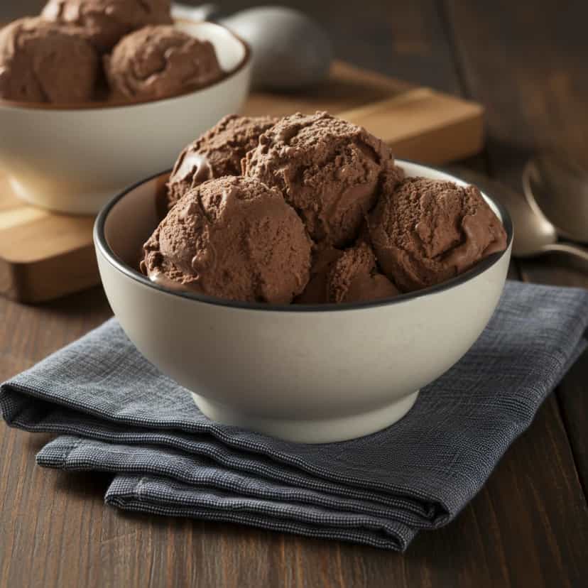 Foto deliciosa de Sorvete Cremoso de Chocolate pronta para servir - Doces Gelados & Sorvetes