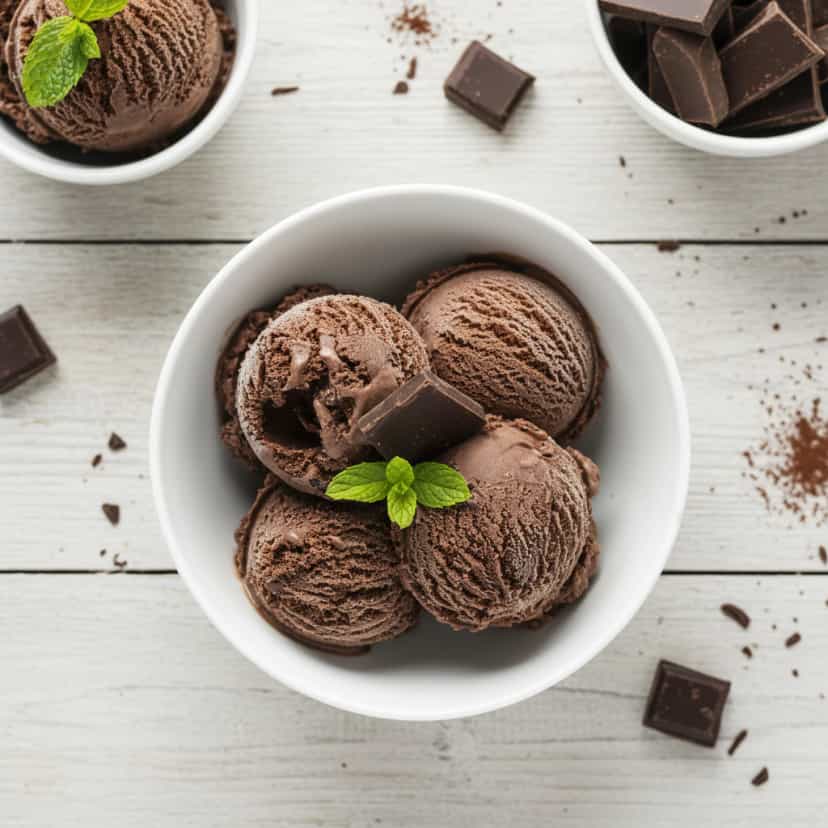 Foto deliciosa de Sorvete Cremoso de Chocolate pronta para servir - Doces Gelados & Sorvetes