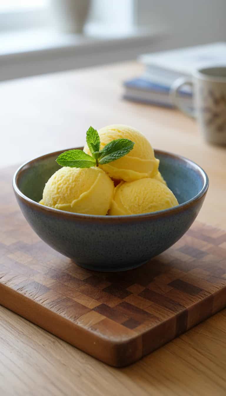 Foto deliciosa de Sorvete Cremoso de Manga pronta para servir - Doces Gelados & Sorvetes