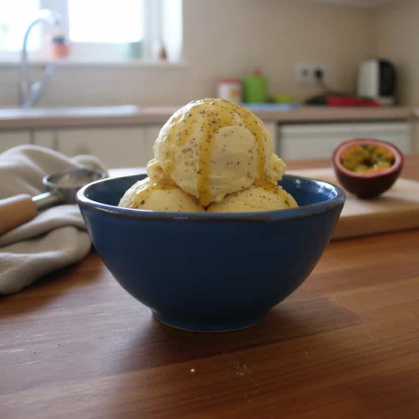 Foto deliciosa de Sorvete Cremoso de Maracujá pronta para servir - Doces Gelados & Sorvetes