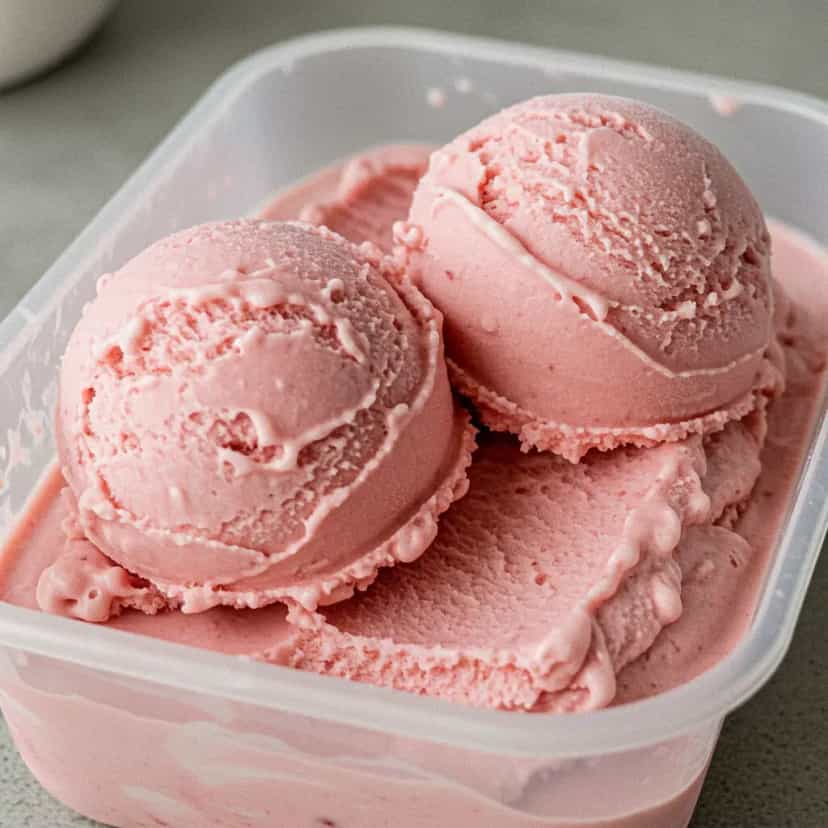 Foto deliciosa de Sorvete Cremoso de Morango pronta para servir - Doces Gelados & Sorvetes