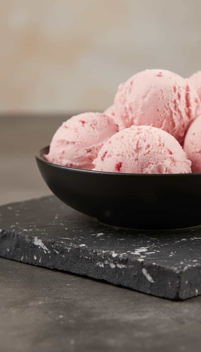 Foto deliciosa de Sorvete Cremoso de Morango pronta para servir - Doces Gelados & Sorvetes
