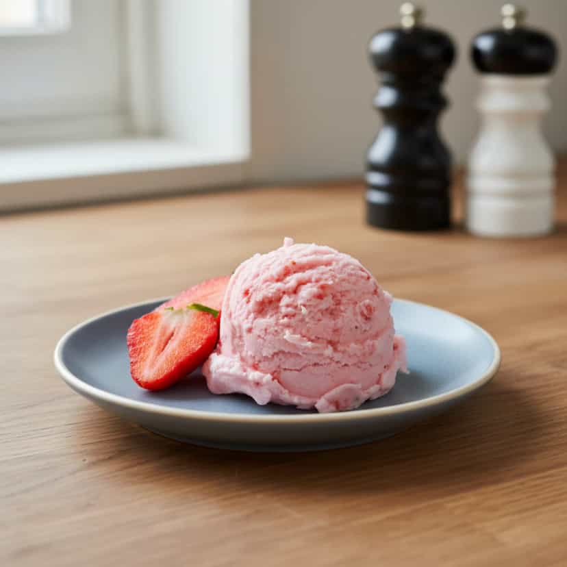 Foto deliciosa de Sorvete Cremoso de Morango pronta para servir - Doces Gelados & Sorvetes