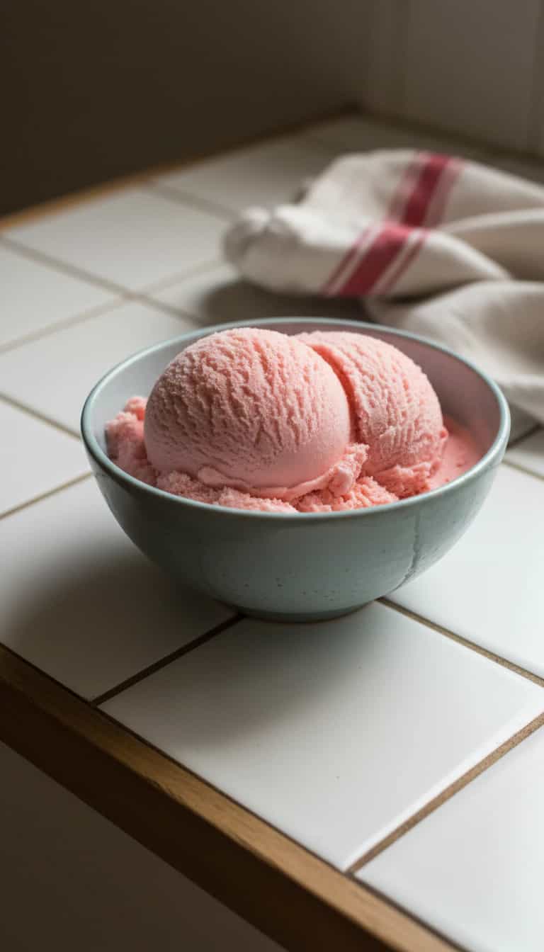 Foto deliciosa de Sorvete Cremoso de Morango pronta para servir - Doces Gelados & Sorvetes