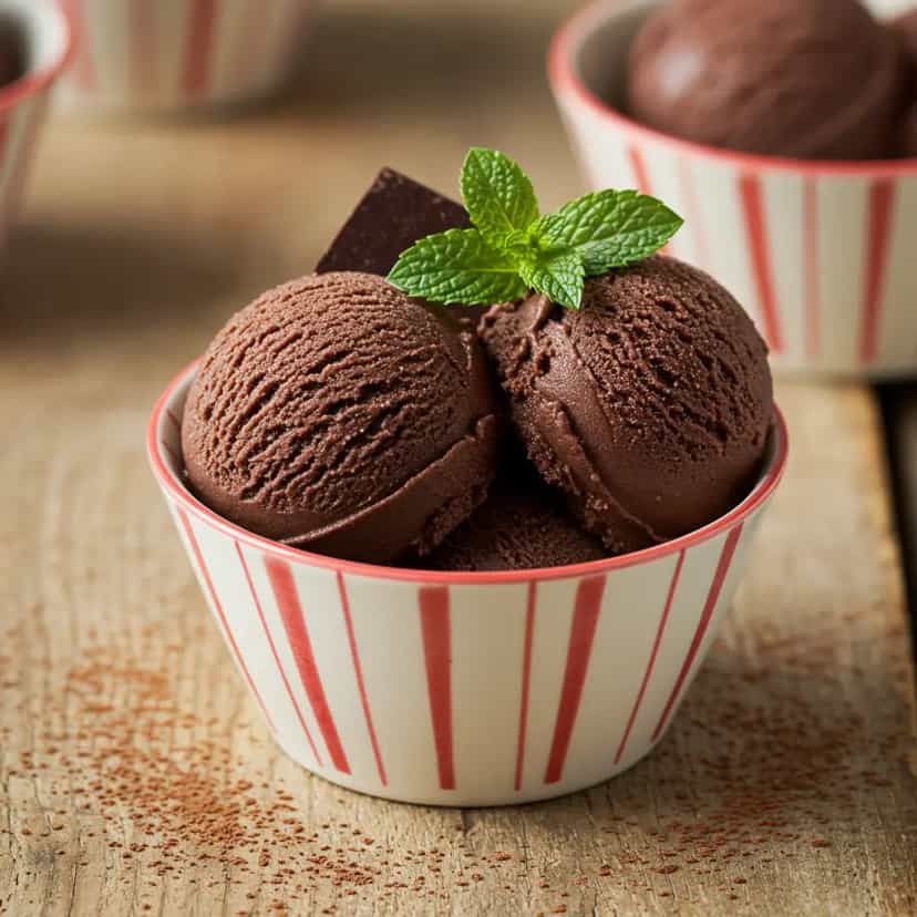 Foto deliciosa de Sorvete de Chocolate Artesanal pronta para servir - Doces Gelados & Sorvetes