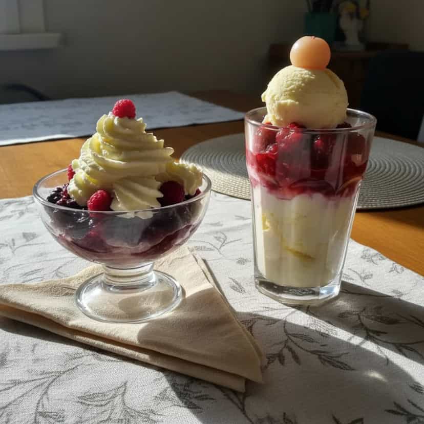 Foto deliciosa de Sorvete de Morango com Creme Duplo pronta para servir - Doces Gelados & Sorvetes