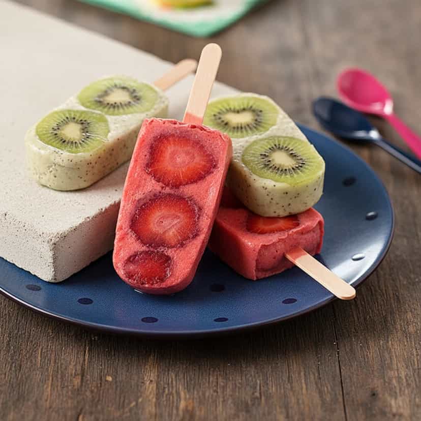 Foto deliciosa de Sorvete de Morango ou Kiwi pronta para servir - Doces Gelados & Sorvetes