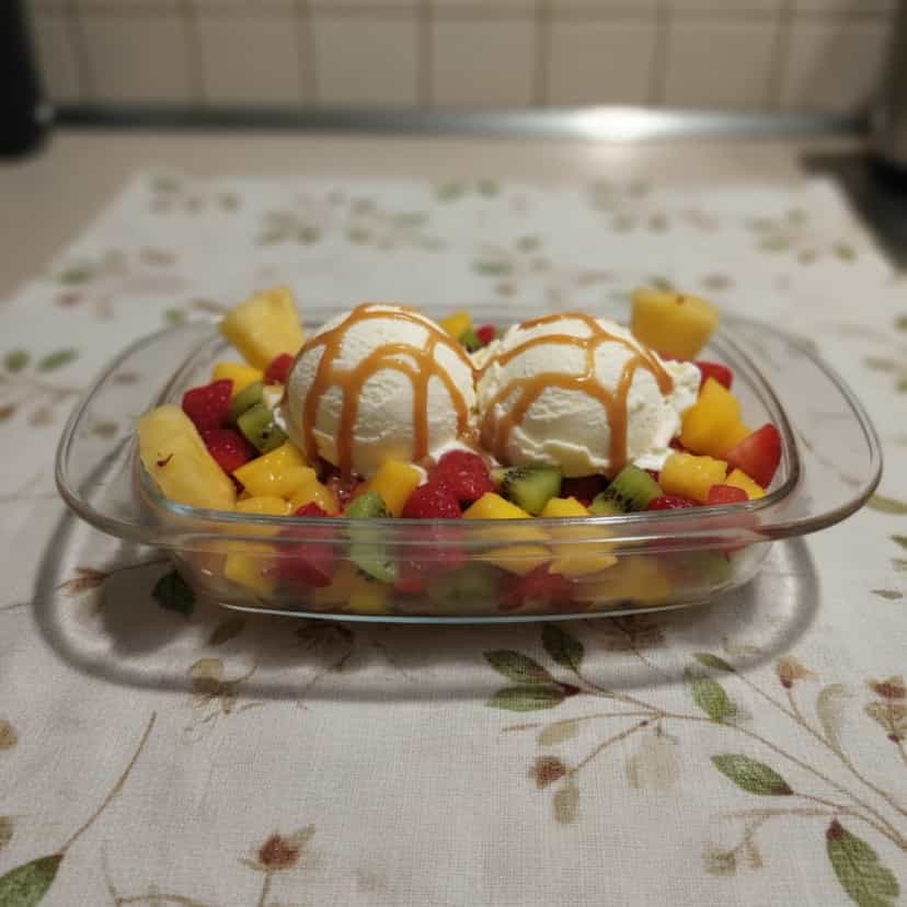 Foto deliciosa de Sorvete Tropical com Caramelo pronta para servir - Doces Gelados & Sorvetes