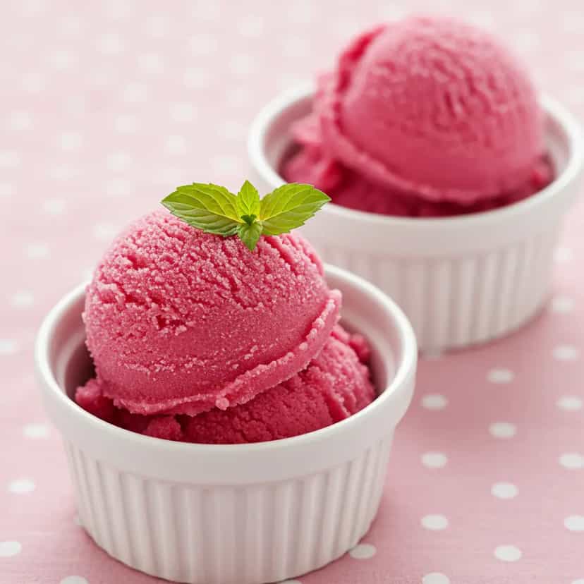 Foto deliciosa de Sorvete Vegano de Morango Cremoso pronta para servir - Doces Gelados & Sorvetes