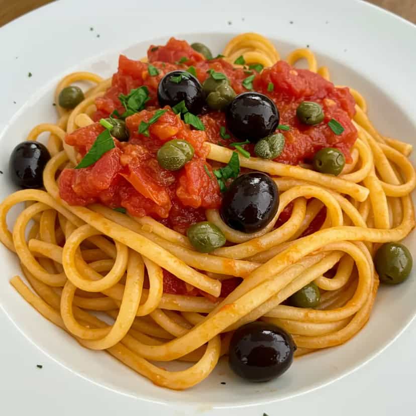 Foto deliciosa de Spaghetti alla puttanesca pronta para servir - Massas & Macarrão