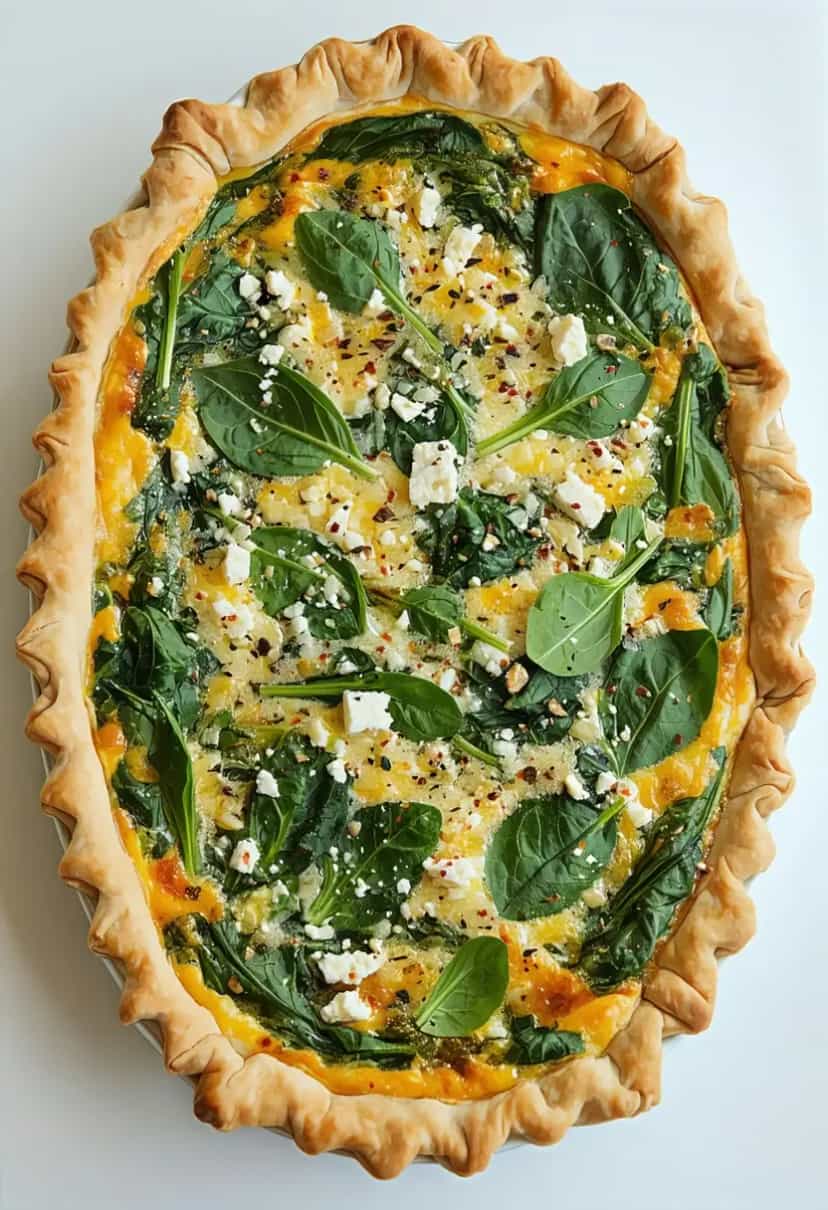 Foto deliciosa de Quiche de Espinafre e Feta pronta para servir - Tortas Salgadas