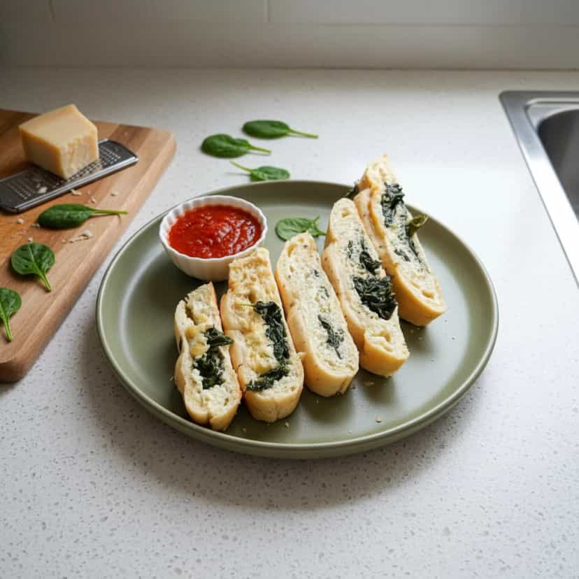 Foto deliciosa de Stromboli de Queijo e Espinafre pronta para servir - Lanches de Padaria