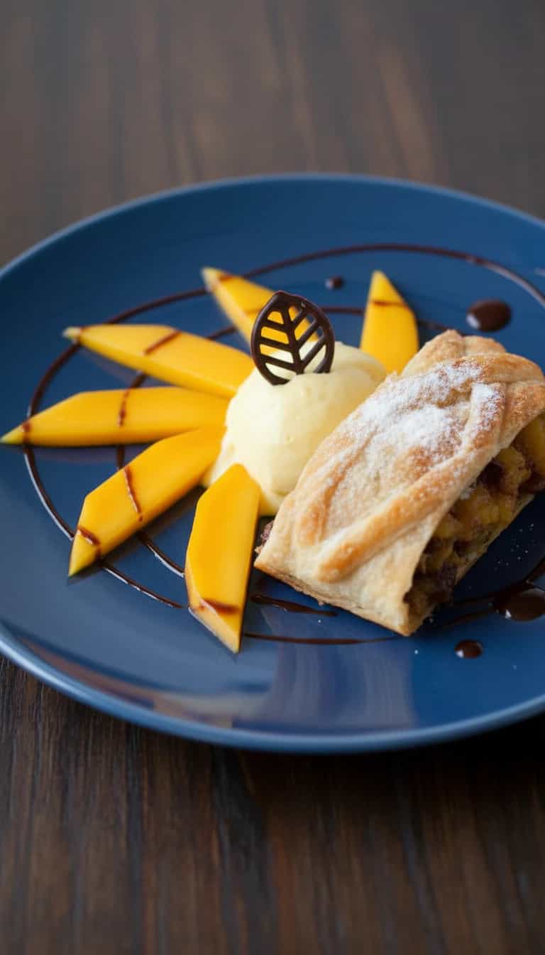 Foto deliciosa de Strudel Brasileiro de Manga com Calda pronta para servir - Tortas & Tortinhas